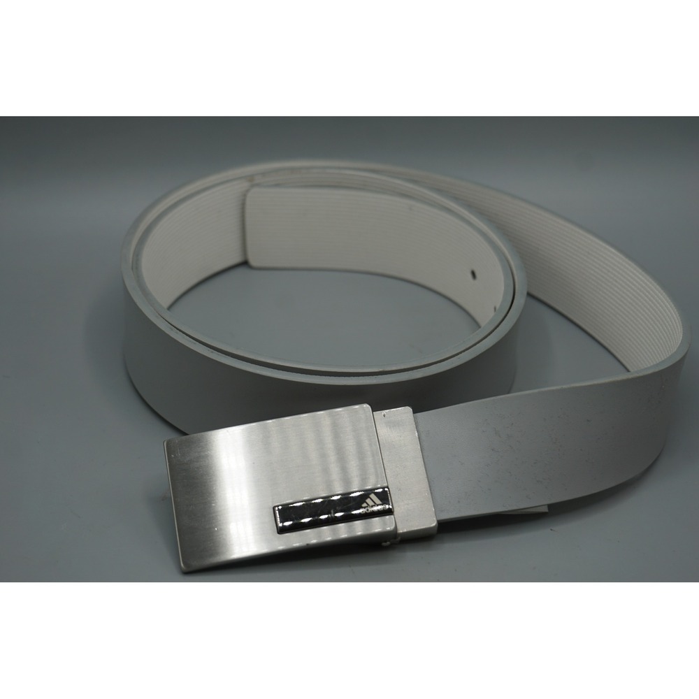 Adidas Golf Trophy Belt Mens One Size Grey Leather Plaque Buckle RN 88387